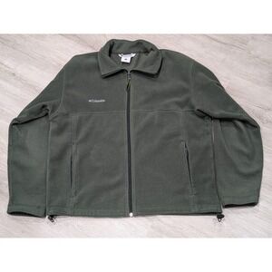 Columbia Fleece Jacket Mens Large Green Full Zip Mock Neck Windbreaker Outdoor